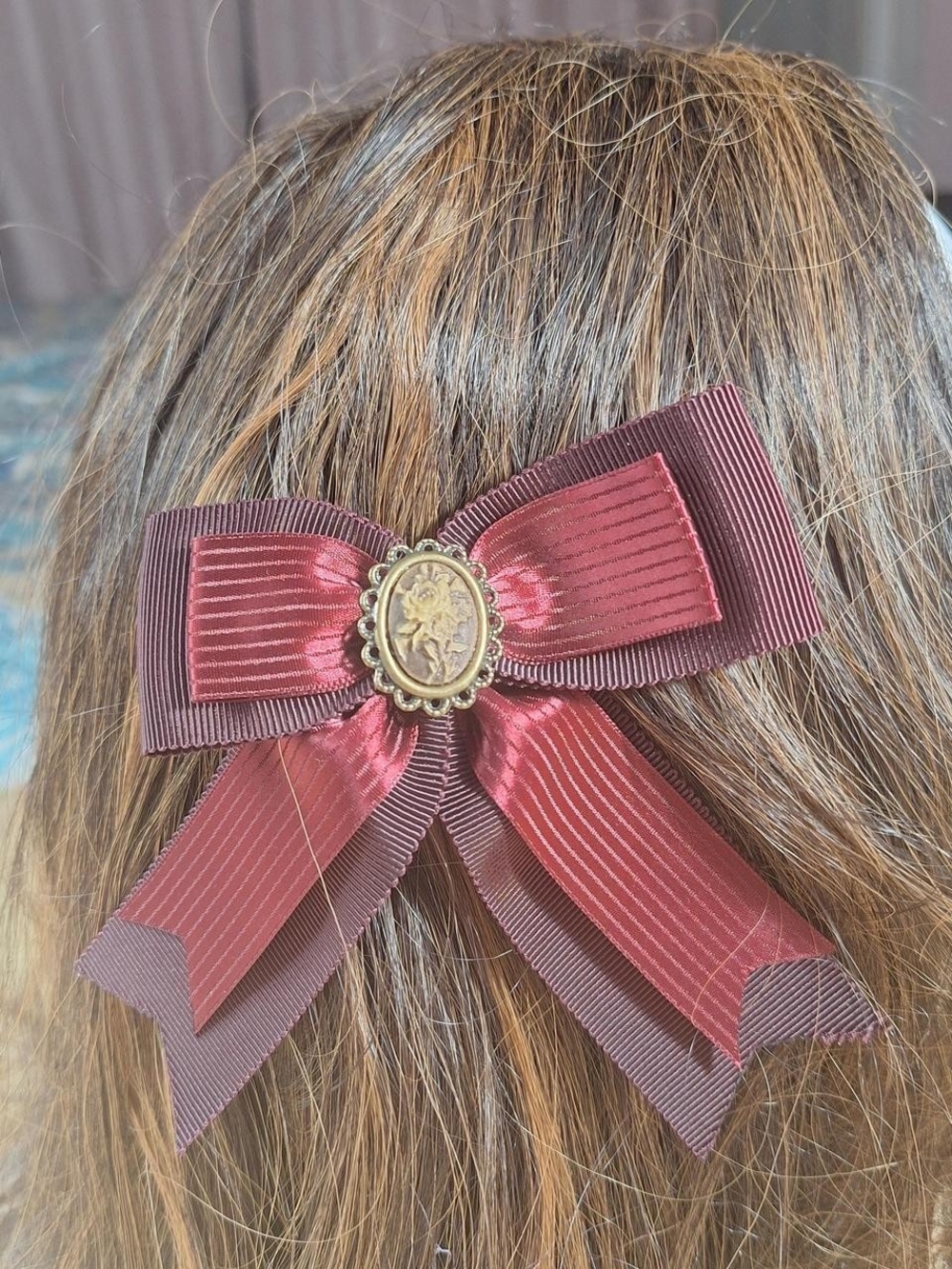 Innocent World Burgundy Cameo Hair Bow | Classic Lolita ✨